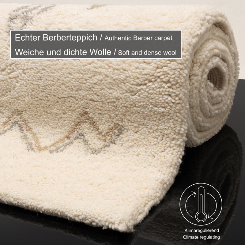 Hand Knotted Wool Cream Indoor Rug, 60cm x 120cm