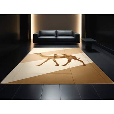 Tapis beige moelleux moelleux et moderne à motif géométrique Ahmad