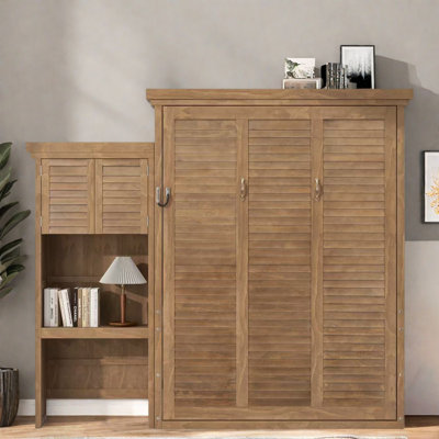 Lit escamotable avec tablettes de rangement et décoration à persiennes
