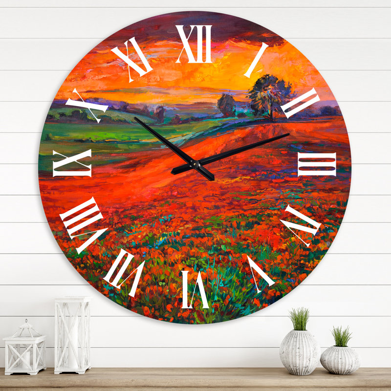 «Blossoming Poppy Fields pendant le coucher du soleil d'été», Grand