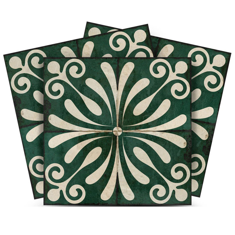 Carreau de mosaïque auto-adhésif en vinyle l 8 po x L 8 po, Vert foncé / Beige