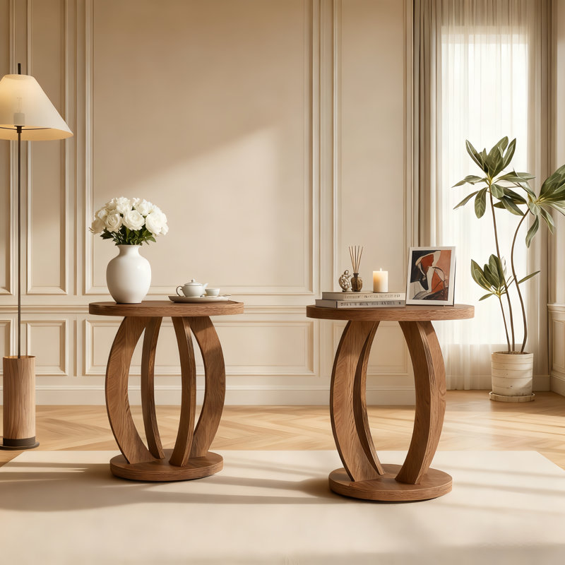 Pedestal Side Table Set, Brown