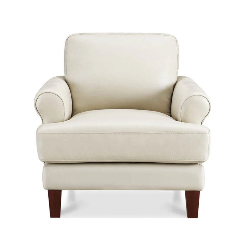 Fauteuil en cuir fleur Belsay, Crème