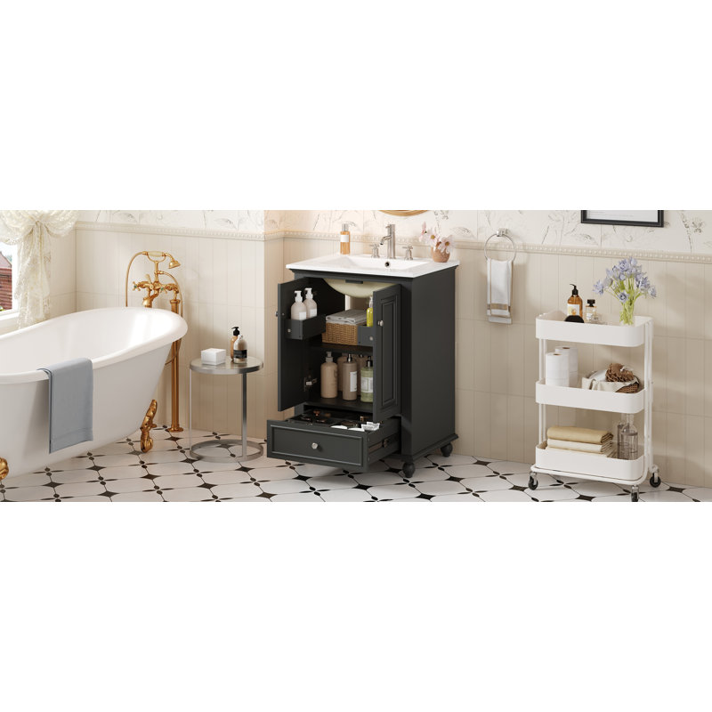 Meuble-lavabo 24 po avec lavabo en céramique, Noir