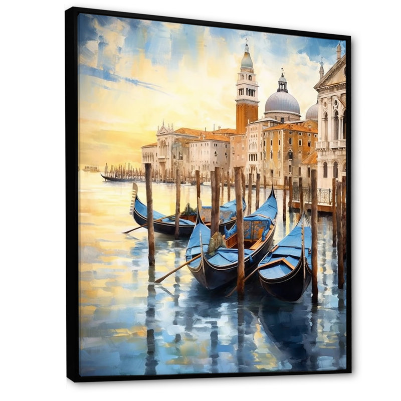 Venise, Italie, canal enchanteur sur toile, Cadre flottant noir, H 20 po x l 12 po x P 1 po