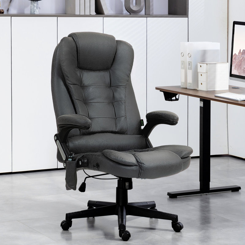 Fauteuil de bureau à 6 points vibrant et chauffant gris foncé - dossier inclinable, rembourré et réglable en hauteur