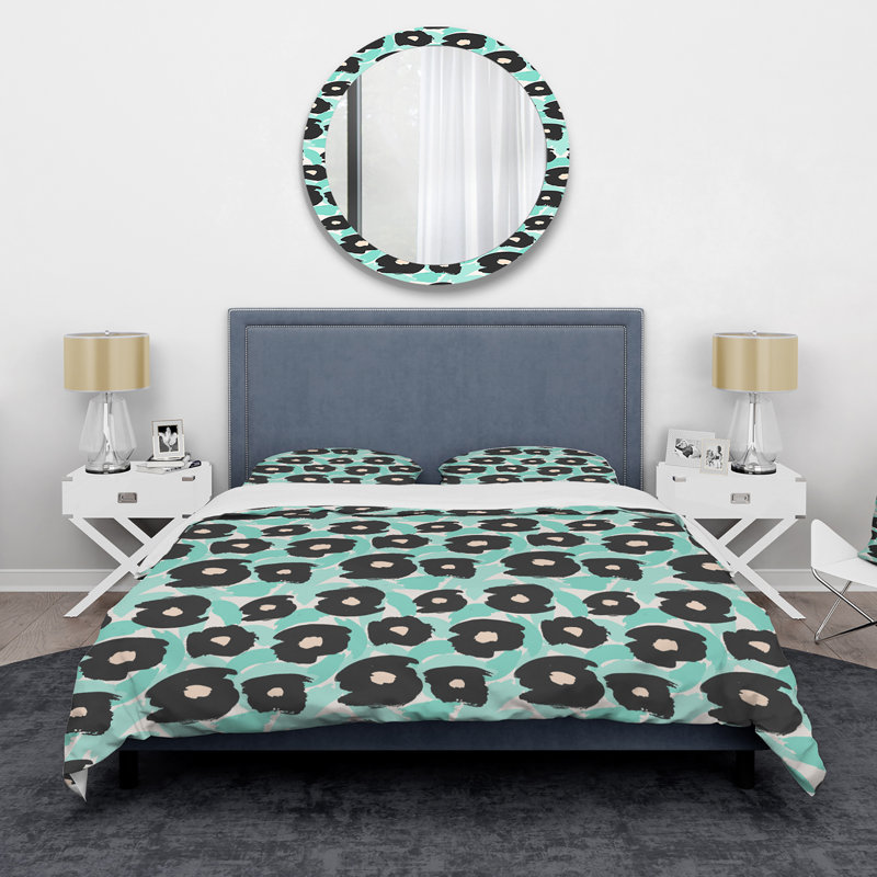 Ensemble de housse de couette en microfibre bleu / noir Phyllisann, Housse de couette très grand + 2 très grandes ta