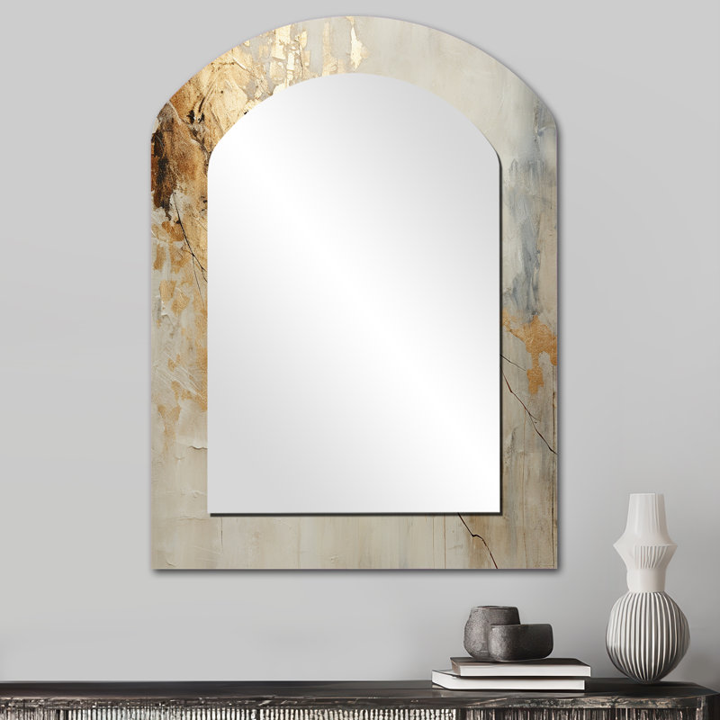 Beige et or marbre clair VI - formes abstraites, miroir décoratif asymétrique, 34 po x 25 po
