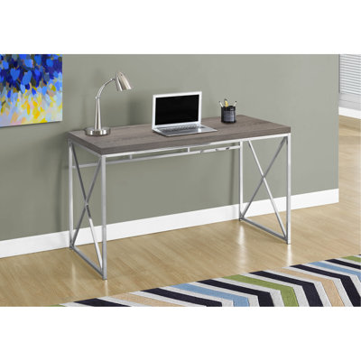 Bureau d'ordinateur, bureau personnel, ordinateur portable, travail, stratifié brun, métal chromé, contemporain, moderne
