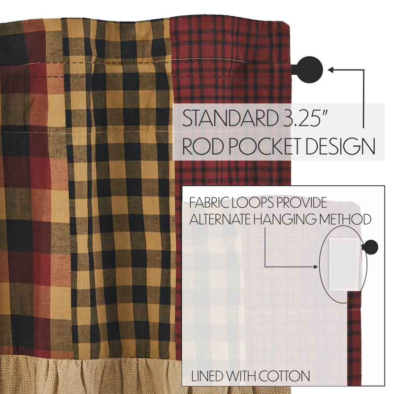 Connell Patchwork Burgundy and Tan Cotton Valance with Ruffles