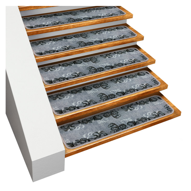 Ensemble de 15 tapis d'escalier antidérapants House - Home and More - gris argenté, Tapis de couloir 8 po x 26 po