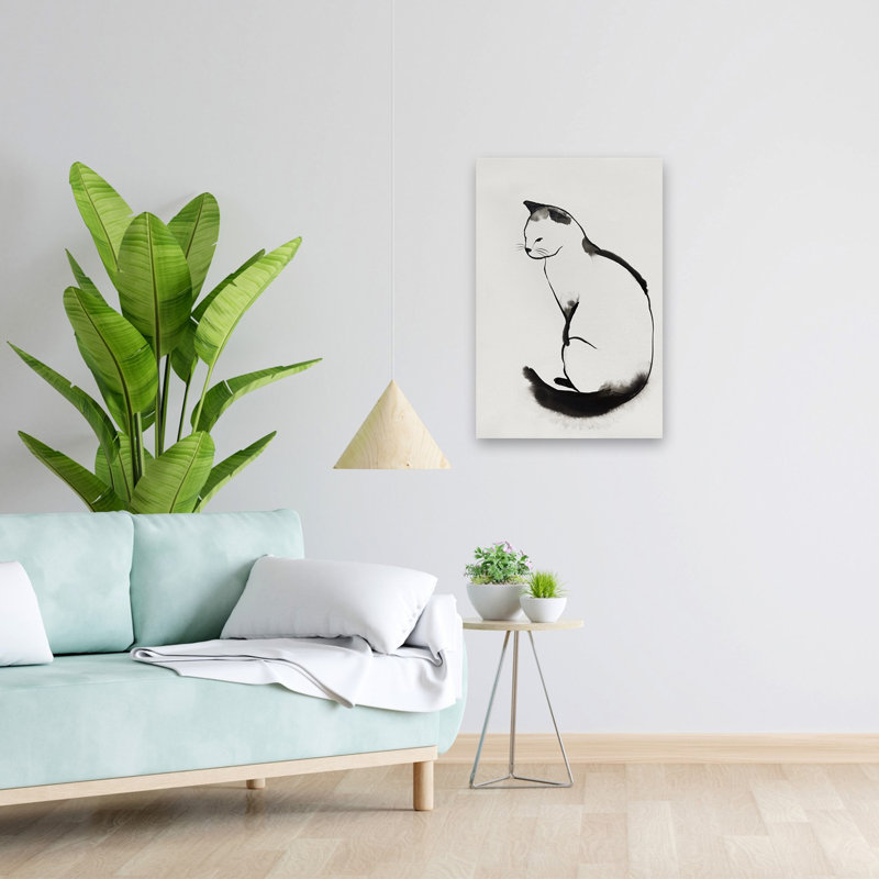 Chaton II, art animalier à l'encre blanche minimaliste, H 24 po x l 16 po