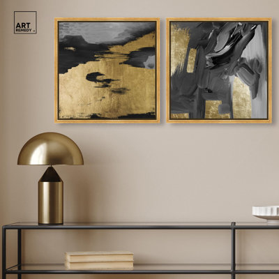 Glamour noir et doré, ensemble de reproductions d'art sur toile dorées par Art Remedy, cadre noir, 16 x 16