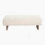 Repose-pieds rectangulaire rembourré en tissu de lin capitonné, pieds en bois massif, beige