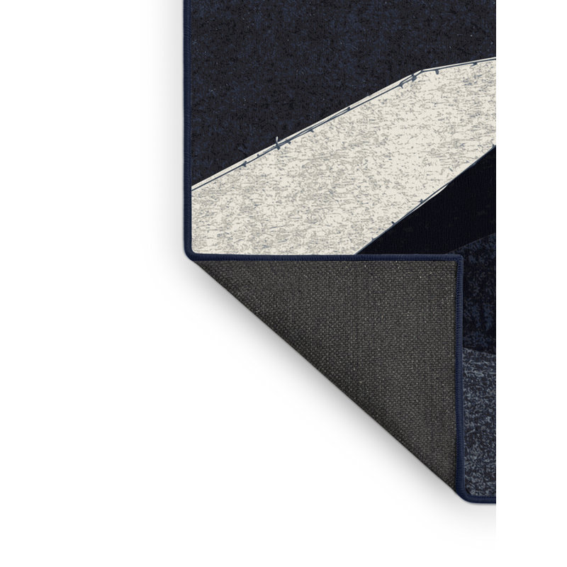 Tapis gris moelleux moelleux à motif géométrique moderne - reliure marine, 5 x 7