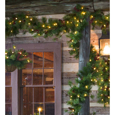 Lighted Outdoor Battery Operated Holiday Garland with Auto Timer