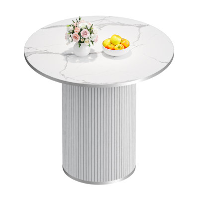 80cm Modern Round Dining Table with Fluted Pedestal 