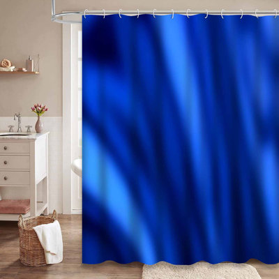 Rideau de douche abstrait abstrait en soie bleu marine avec 12 crochets