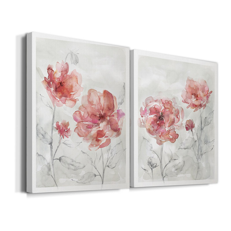 «Blush Botanical I», ensemble de 2 reproductions d'art, Pas de tapis, H 40 po x l 60 po x P 1 po, Toile tendue