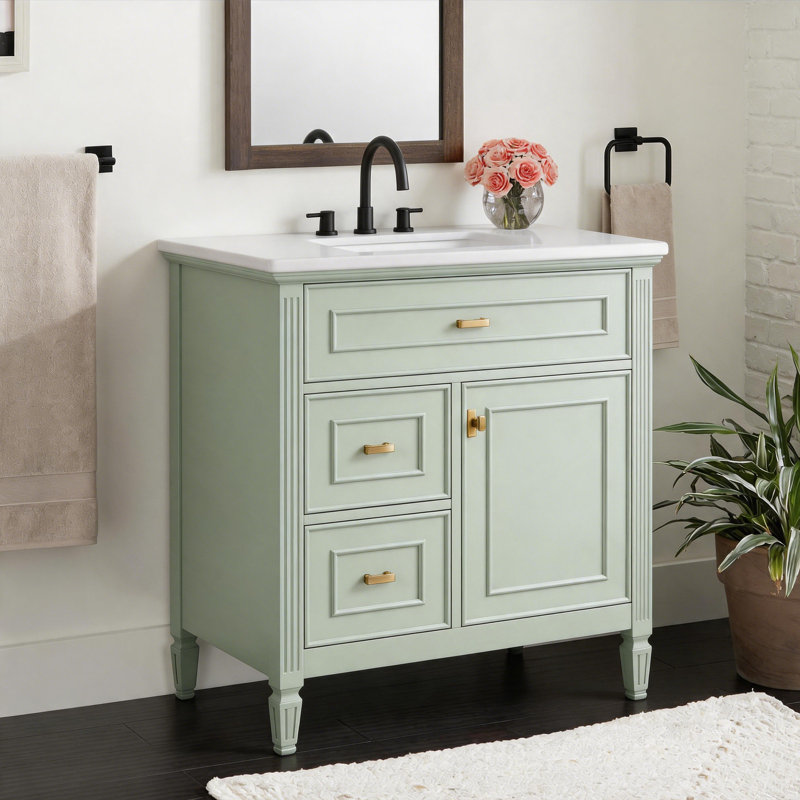 Meuble-lavabo autoportant vert 30 po - Armoire en bois massif / bois aggloméré avec lavabo, tiroir rabattable et tablette réglable