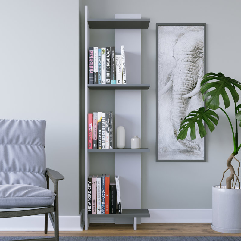 Rodney Bookcase Corner Bookcase, White-Anthracite