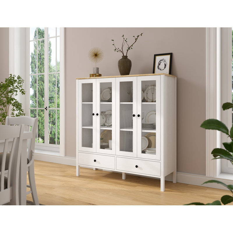 Modern Scandinavian Bookshelf, White & Wooden, 51.2 x 53.5 x 17.3 inches | 100% Melamine Coated Particle Board, 0.71 inch Thickness | Metal Handles, MDF Legs, Numerous Shelves, Wall-Mountable Design