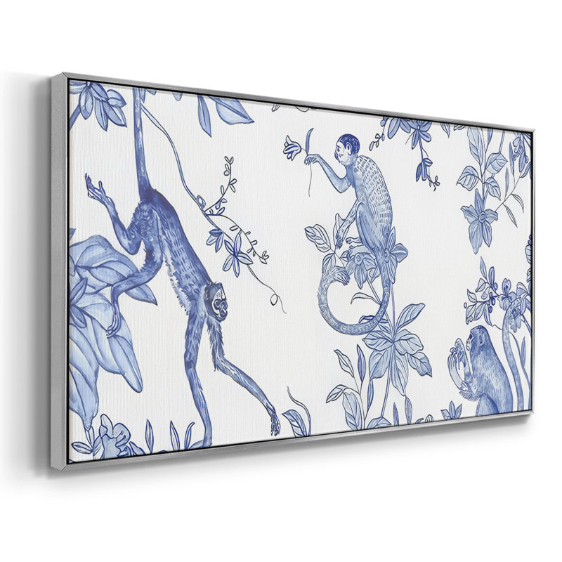 «Blue Monkey Land Toile I», toile tendue avec châssis tendue, prête à être accrochée, H 17 po x l 33 po, Argent argent