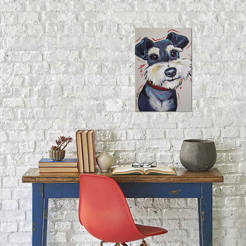 «Schnauzer Whimsical Mr Foozootie» par Hippie Hound Studios, reproduction d'art sur toile tendue, Toile avec cadre noir