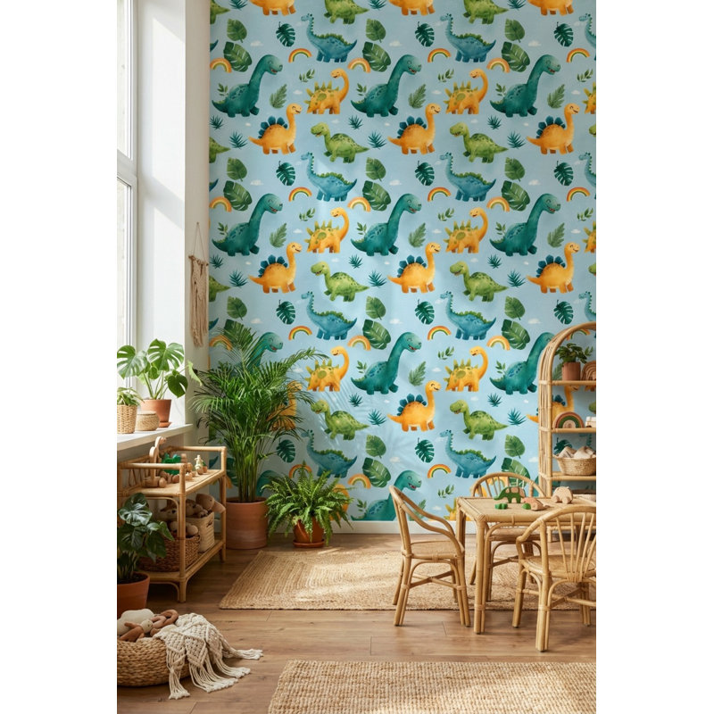 Papier peint dinosaures tropicaux, Non tissé, non collé
