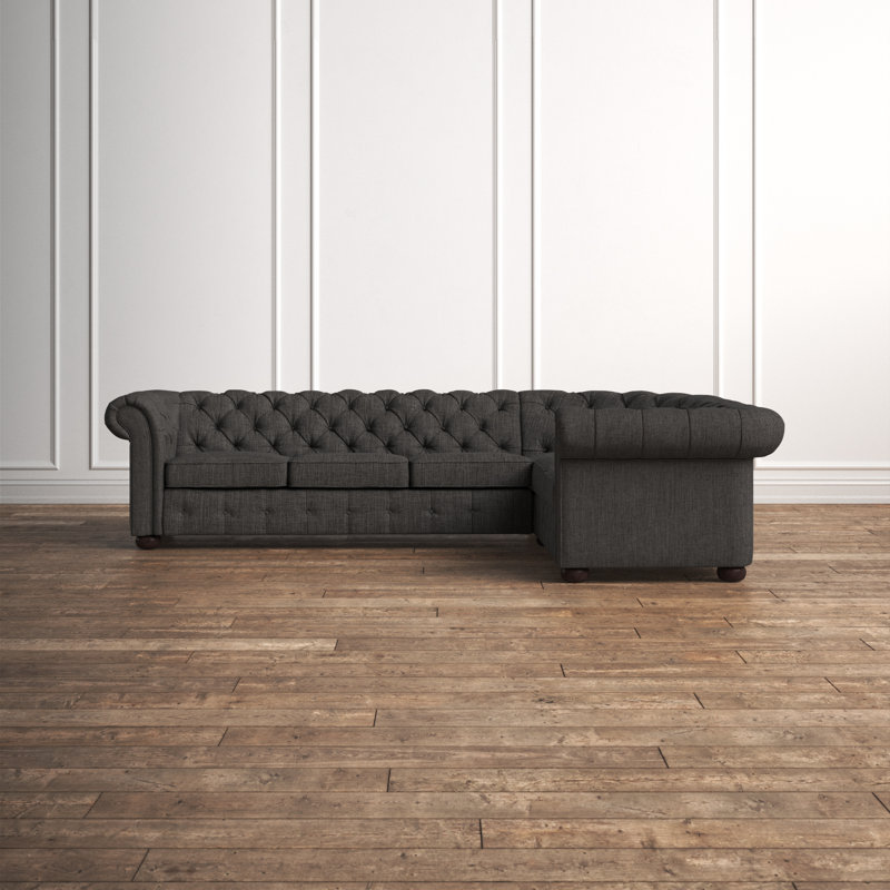 Huskins Upholstered L-Shaped Sectional, Heathered Dark Gray Linen