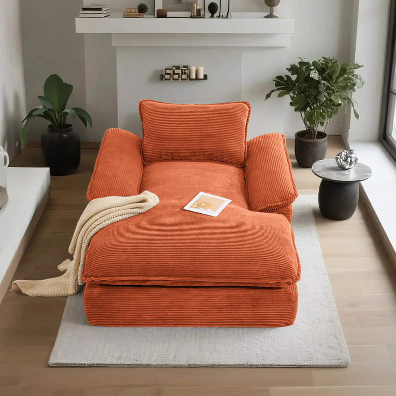 Chaise longue inclinable en velours côtelé avec accoudoirs, Orange