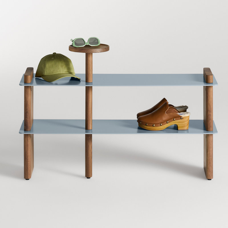 Shoegaze Shoe Rack, Walnut/Gray Blue