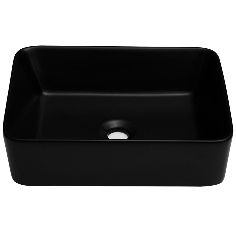 Lavabo de salle de bain vasque rectangulaire en céramique 19 po x 15 po x 5,5 po - Surface lisse noire