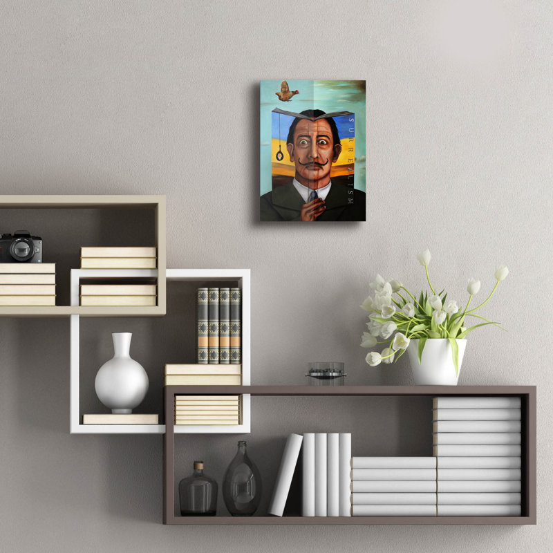 Livre du surréalisme »par Leah Saulnier, acrylique, H 16 po x l 12 po x P 0,13 po