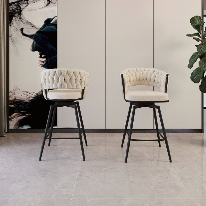 Ensemble de tabourets de bar 26 po en lin tissé avec tabourets de bar 26 po
