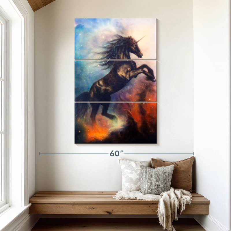 Kelan Cosmic Black Unicorn, 50" H x 32" W