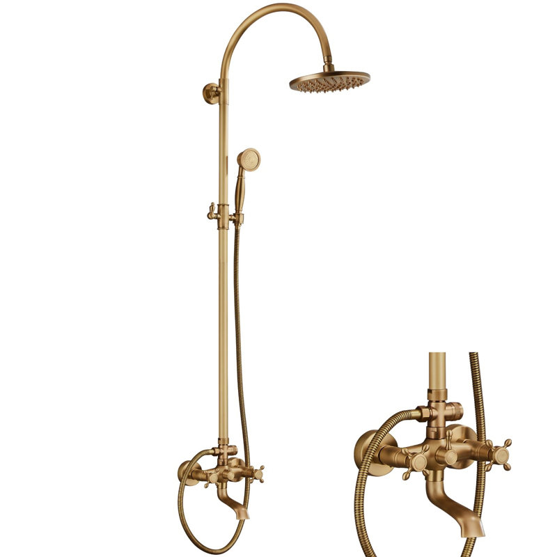 Triple Function Exposed Shower System with 8" Rain Showerhead, Handheld Sprayer & Tub Spout – Adjustable Height