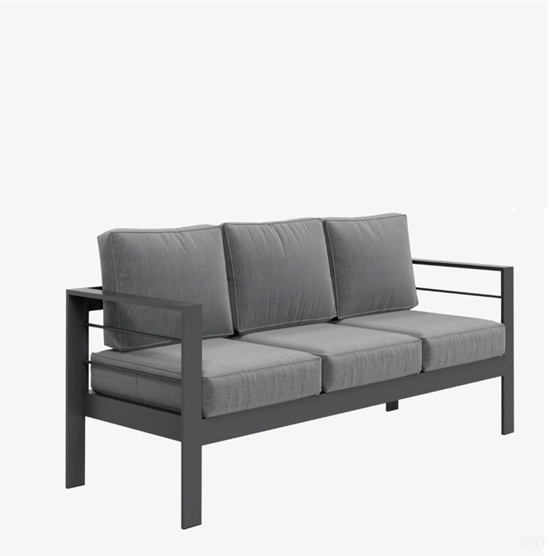 73" All-Weather Aluminum Patio Sofa, 3 Seat Outdoor Couch With Thick Cushions, Gray, Gray