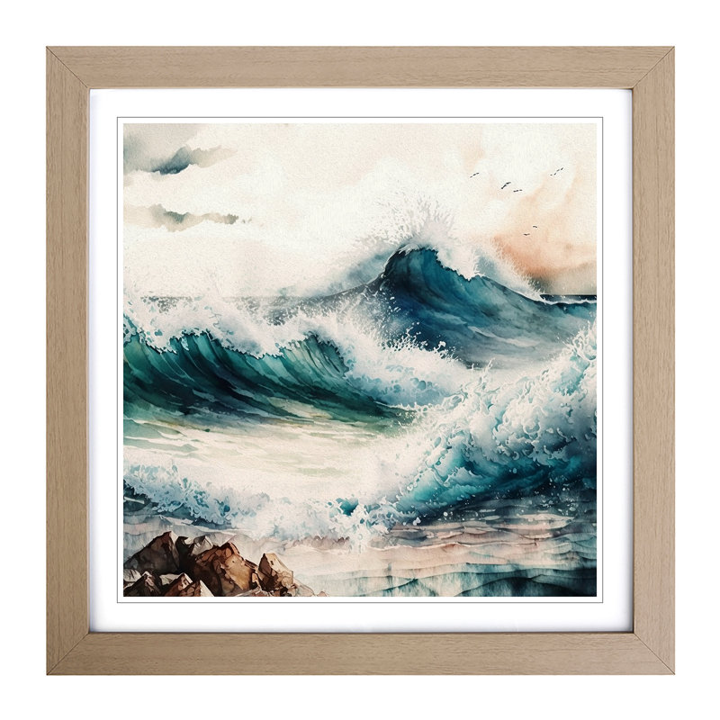 Ocean Watercolour - Framed Print, Oak