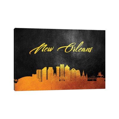 New Orleans Louisiana Gold Skyline 1 Piece Wrapped Canvas Painting