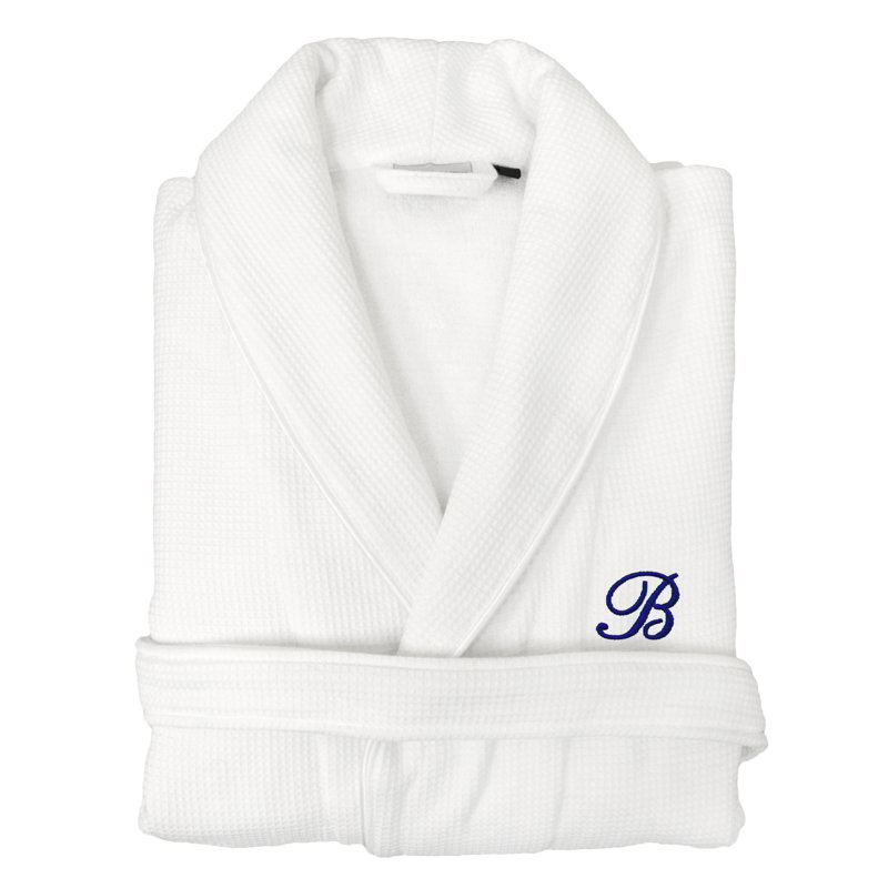  Peignoir à gaufres 100% coton, Bleu marine, Grand / Très grand, O