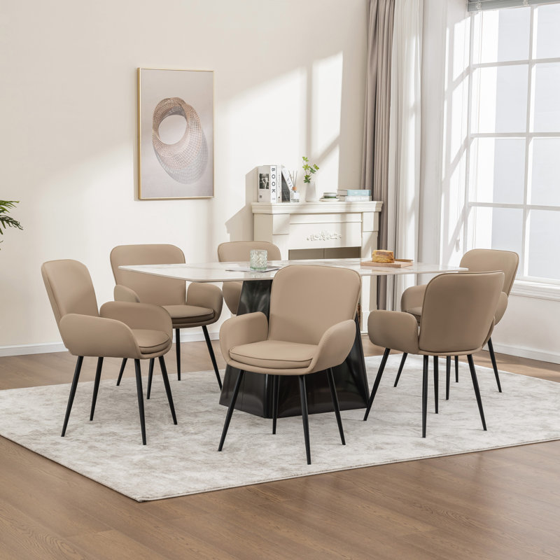 Ensemble de 6 chaises de salle à manger rembourrées en similicuir, Kaki, 6