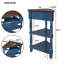 Petite table de coin triangulaire 33,8 po, table de coin en bois pour petits espaces / salon, table de bout à 3 niveaux avec pieds en bois massif, bleu marine et plateau espresso-1526680489