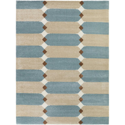 Tapis bleu / beige moderne Couverte