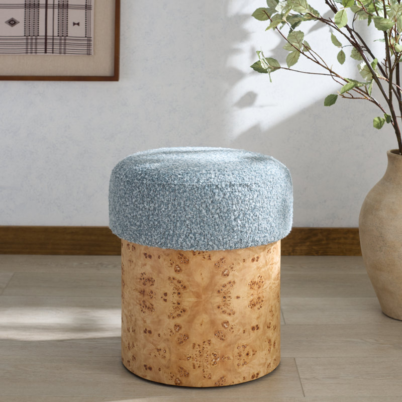 Nate Cooper 16" Burl Ottoman, Sky Blue Boucle