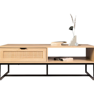Meuble télé moderne de style bord de mer en bois naturel, avec rangement et tiroir, idéal pour les chambres. Dimensions : 119 cm (L) x 53 cm (P) x 43 cm (H).