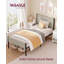 Single Metal Bed Frame with Upholstered Headboard