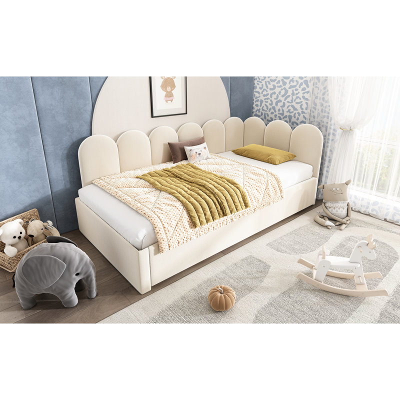 Lit de jour simple beige, structure à lattes en métal, lit escamotable, espace, idéal pour les petits lits avec lit escamotable, beige, espace, qualité assurant la paix