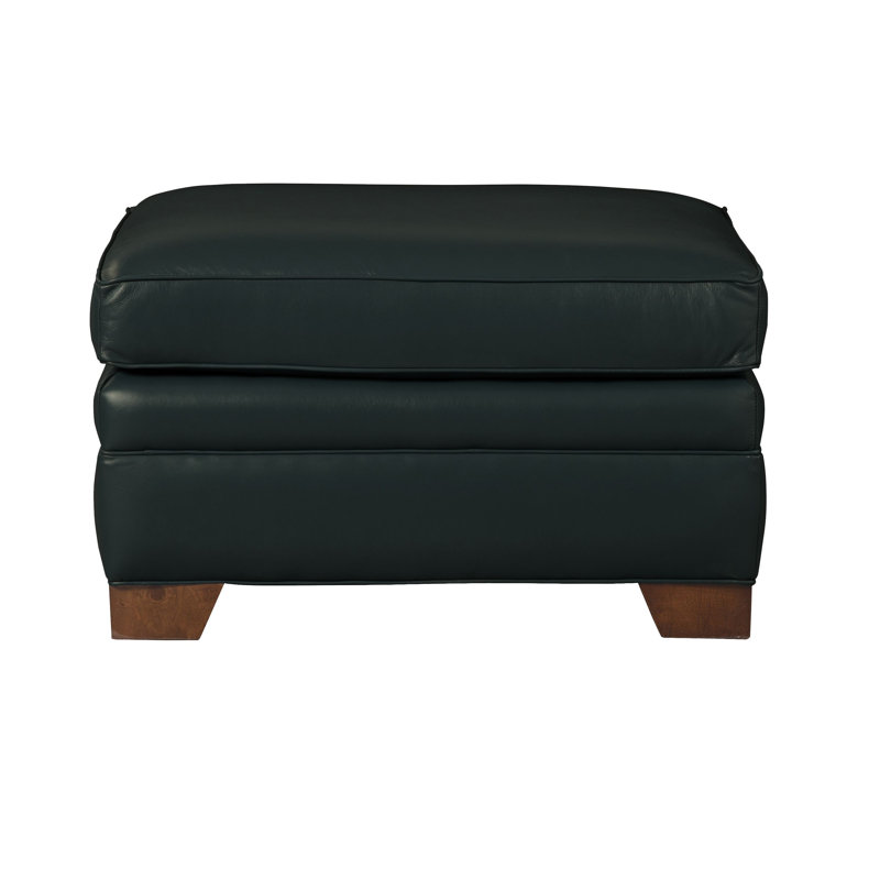 Niyan Upholstered Ottoman, Black Genuine Leather