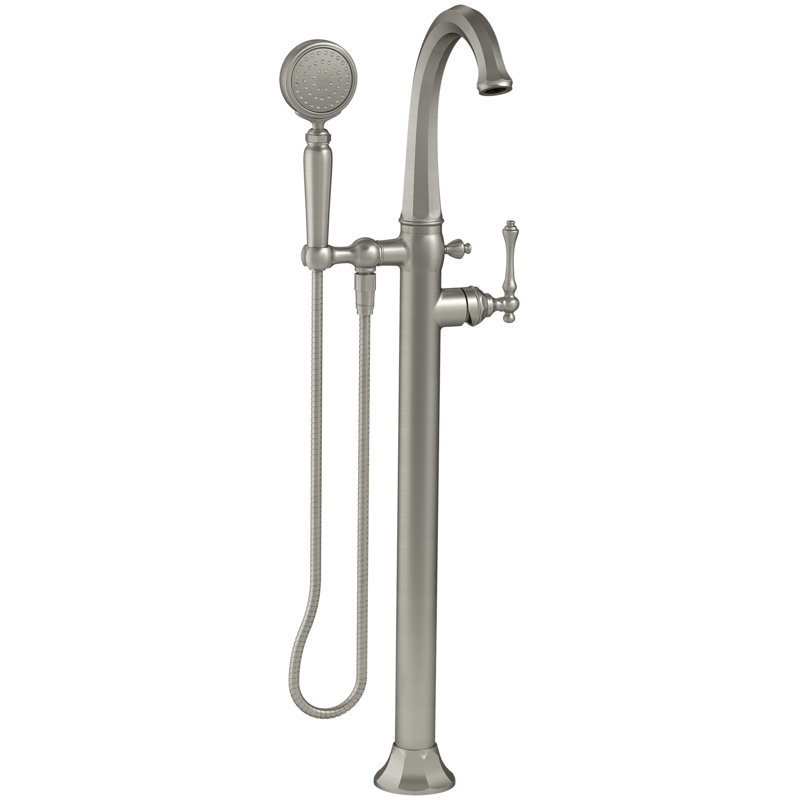 Garniture de robinet de baignoire à fixation au sol avec douchette Kelston®, Nickel brossé éclatant